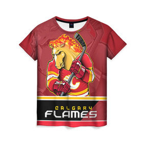 Женская футболка 3D с принтом Calgary Flames в Кировске, 100% полиэфир ( синтетическое хлопкоподобное полотно) | прямой крой, круглый вырез горловины, длина до линии бедер | calgary flames | nhl | stanley cup | калгари флэймз | кубок стенли | кубок стэнли | нхл | флэймс | хоккей | хоккейный клуб