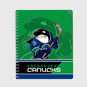 Тетрадь с принтом Vancouver Canucks в Кировске, 100% бумага | 48 листов, плотность листов — 60 г/м2, плотность картонной обложки — 250 г/м2. Листы скреплены сбоку удобной пружинной спиралью. Уголки страниц и обложки скругленные. Цвет линий — светло-серый
 | nhl | stanley cup | vancouver canucks | ванкувер | ванкувер кэнакс | кубок стенли | кубок стэнли | нхл | трямкин | хоккей | хоккейный клуб