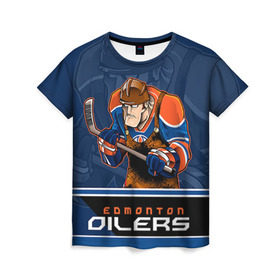 Женская футболка 3D с принтом Edmonton Oilers в Кировске, 100% полиэфир ( синтетическое хлопкоподобное полотно) | прямой крой, круглый вырез горловины, длина до линии бедер | edmonton oilers | nhl | stanley cup | кубок стенли | кубок стэнли | нхл | хоккей | хоккейный клуб | эдмонтон | эдмонтон ойлерз | якупов
