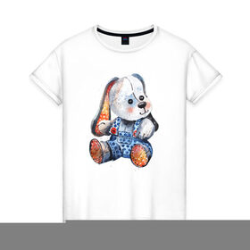 Женская футболка хлопок с принтом Акварельная плюшевая собачка в Кировске, 100% хлопок | прямой крой, круглый вырез горловины, длина до линии бедер, слегка спущенное плечо | акварель | дети | животные | игрушки