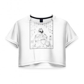Женская футболка 3D укороченная с принтом Japanese Engraving в Кировске, 100% полиэстер | круглая горловина, длина футболки до линии талии, рукава с отворотами | 