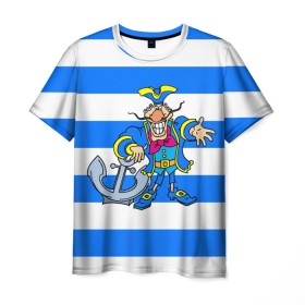 Мужская футболка 3D с принтом Капитан Баклан в Кировске, 100% полиэфир | прямой крой, круглый вырез горловины, длина до линии бедер | Тематика изображения на принте: anchor | captain | pirate | sailor | treasure island | капитан | моряк | остров сокровищ | пират | якорь