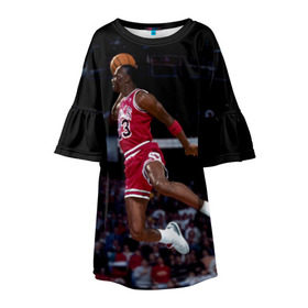 Детское платье 3D с принтом Michael Jordan в Кировске, 100% полиэстер | прямой силуэт, чуть расширенный к низу. Круглая горловина, на рукавах — воланы | Тематика изображения на принте: michael jordan | баскетбол | майкл джордан | нба