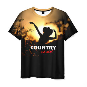 Мужская футболка 3D с принтом Country music в Кировске, 100% полиэфир | прямой крой, круглый вырез горловины, длина до линии бедер | country | music | девушка | кантри | ковбой | мелодия | музыка | шляпа