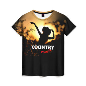 Женская футболка 3D с принтом Country music в Кировске, 100% полиэфир ( синтетическое хлопкоподобное полотно) | прямой крой, круглый вырез горловины, длина до линии бедер | country | music | девушка | кантри | ковбой | мелодия | музыка | шляпа