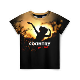 Детская футболка 3D с принтом Country music в Кировске, 100% гипоаллергенный полиэфир | прямой крой, круглый вырез горловины, длина до линии бедер, чуть спущенное плечо, ткань немного тянется | country | music | девушка | кантри | ковбой | мелодия | музыка | шляпа