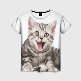 Женская футболка 3D с принтом Милашка в Кировске, 100% полиэфир ( синтетическое хлопкоподобное полотно) | прямой крой, круглый вырез горловины, длина до линии бедер | кот | котенок | кошка