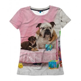 Женская футболка 3D с принтом Bulldog 23 в Кировске, 100% полиэфир ( синтетическое хлопкоподобное полотно) | прямой крой, круглый вырез горловины, длина до линии бедер | bulldog blogger | tecuaniventura | блоггер | бульдог | бульдог блоггер | животные | карамелька | собаки