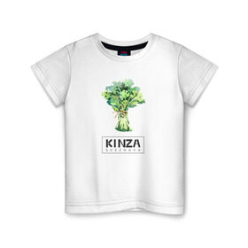 Детская футболка хлопок с принтом KINZA в Кировске, 100% хлопок | круглый вырез горловины, полуприлегающий силуэт, длина до линии бедер | kenzo | kinza | антибренд | бренд | кензо | кинза | пародии