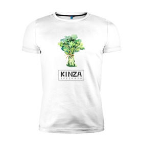 Мужская футболка премиум с принтом KINZA в Кировске, 92% хлопок, 8% лайкра | приталенный силуэт, круглый вырез ворота, длина до линии бедра, короткий рукав | kenzo | kinza | антибренд | бренд | кензо | кинза | пародии