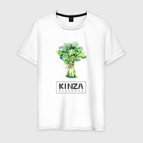 Мужская футболка хлопок с принтом KINZA в Кировске, 100% хлопок | прямой крой, круглый вырез горловины, длина до линии бедер, слегка спущенное плечо. | Тематика изображения на принте: kenzo | kinza | антибренд | бренд | кензо | кинза | пародии