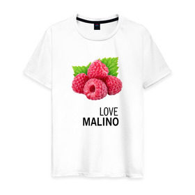 Мужская футболка хлопок с принтом LOVE MALINO в Кировске, 100% хлопок | прямой крой, круглый вырез горловины, длина до линии бедер, слегка спущенное плечо. | love moschino | антибренд | бренд | лав малино | лав москино | малино | пародии