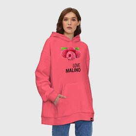 Худи SuperOversize хлопок с принтом LOVE MALINO в Кировске, 70% хлопок, 30% полиэстер, мягкий начес внутри | карман-кенгуру, эластичная резинка на манжетах и по нижней кромке, двухслойный капюшон
 | love moschino | антибренд | бренд | лав малино | лав москино | малино | пародии