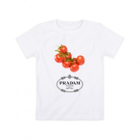 Детская футболка хлопок с принтом PRADAM в Кировске, 100% хлопок | круглый вырез горловины, полуприлегающий силуэт, длина до линии бедер | prada | pradam | антибренд | бренд | пародии | прада | прадам