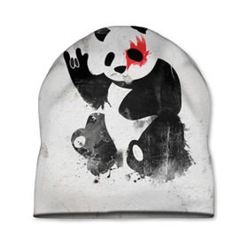 Шапка 3D с принтом Рок-панда в Кировске, 100% полиэстер | универсальный размер, печать по всей поверхности изделия | rock | коза | метал | панда | рок