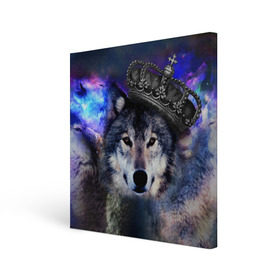 Холст квадратный с принтом King Wolf в Кировске, 100% ПВХ |  | животное | зверь | космос | природа волк | русь | славяне