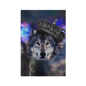 Обложка для паспорта матовая кожа с принтом King Wolf в Кировске, натуральная матовая кожа | размер 19,3 х 13,7 см; прозрачные пластиковые крепления | Тематика изображения на принте: животное | зверь | космос | природа волк | русь | славяне