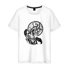 Мужская футболка хлопок с принтом Ловец снов в Кировске, 100% хлопок | прямой крой, круглый вырез горловины, длина до линии бедер, слегка спущенное плечо. | волк | ловец снов | трайбл | фауна | этно