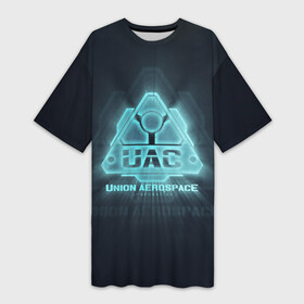 Платье-футболка 3D с принтом Union Aerospace corporation в Кировске,  |  | doom | uac | дум | космос