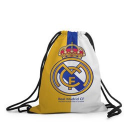 Рюкзак-мешок 3D с принтом Real Madrid CF в Кировске, 100% полиэстер | плотность ткани — 200 г/м2, размер — 35 х 45 см; лямки — толстые шнурки, застежка на шнуровке, без карманов и подкладки | football | испания | клуб | мадрид | реал | фк | футбольный