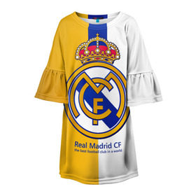 Детское платье 3D с принтом Real Madrid CF в Кировске, 100% полиэстер | прямой силуэт, чуть расширенный к низу. Круглая горловина, на рукавах — воланы | Тематика изображения на принте: football | испания | клуб | мадрид | реал | фк | футбольный