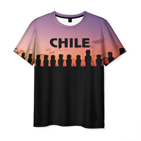 Мужская футболка 3D с принтом Чили в Кировске, 100% полиэфир | прямой крой, круглый вырез горловины, длина до линии бедер | изваяние | истукан | латинская америка | остров пасхи | турист | чили