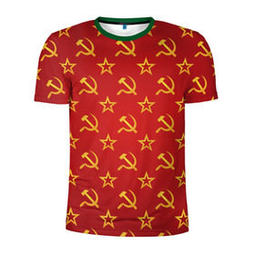 Мужская футболка 3D спортивная с принтом СССР в Кировске, 100% полиэстер с улучшенными характеристиками | приталенный силуэт, круглая горловина, широкие плечи, сужается к линии бедра | ussr | герб | звезда | молот | серп | советский | союз