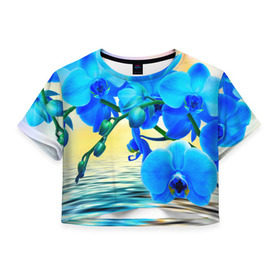 Женская футболка 3D укороченная с принтом Орхидеи в Кировске, 100% полиэстер | круглая горловина, длина футболки до линии талии, рукава с отворотами | Тематика изображения на принте: орхидея | природа | цветы