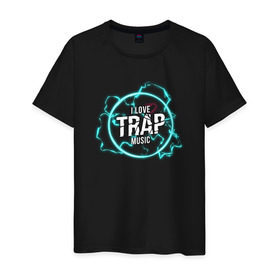 Мужская футболка хлопок с принтом I love Trap music в Кировске, 100% хлопок | прямой крой, круглый вырез горловины, длина до линии бедер, слегка спущенное плечо. | Тематика изображения на принте: drop | love | music | trap | басс | люблю | музыка | трэп