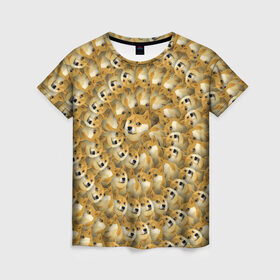 Женская футболка 3D с принтом Фрактал из Doge в Кировске, 100% полиэфир ( синтетическое хлопкоподобное полотно) | прямой крой, круглый вырез горловины, длина до линии бедер | мем | собака | хаски