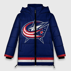 Женская зимняя куртка 3D с принтом Columbus Blue Jackets в Кировске, верх — 100% полиэстер; подкладка — 100% полиэстер; утеплитель — 100% полиэстер | длина ниже бедра, силуэт Оверсайз. Есть воротник-стойка, отстегивающийся капюшон и ветрозащитная планка. 

Боковые карманы с листочкой на кнопках и внутренний карман на молнии | columbus blue jackets | hockey | nhl | нхл | хоккей