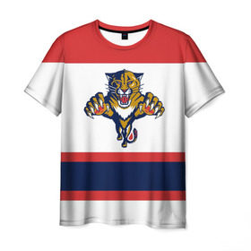Мужская футболка 3D с принтом Florida Panthers white в Кировске, 100% полиэфир | прямой крой, круглый вырез горловины, длина до линии бедер | Тематика изображения на принте: florida panthers | hockey | nhl | нхл | хоккей