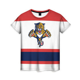 Женская футболка 3D с принтом Florida Panthers white в Кировске, 100% полиэфир ( синтетическое хлопкоподобное полотно) | прямой крой, круглый вырез горловины, длина до линии бедер | florida panthers | hockey | nhl | нхл | хоккей