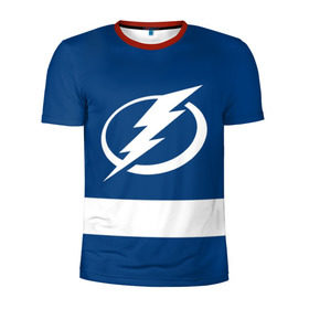Мужская футболка 3D спортивная с принтом Tampa Bay Lightning в Кировске, 100% полиэстер с улучшенными характеристиками | приталенный силуэт, круглая горловина, широкие плечи, сужается к линии бедра | Тематика изображения на принте: hockey | nhl | tampa bay lightning | нхл | хоккей