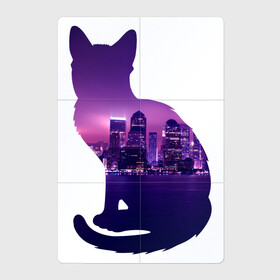 Магнитный плакат 2Х3 с принтом кошка город в Кировске, Полимерный материал с магнитным слоем | 6 деталей размером 9*9 см | вода | город | залив | здания | киса | кот | кошка | огни | розовый | фиолетовый