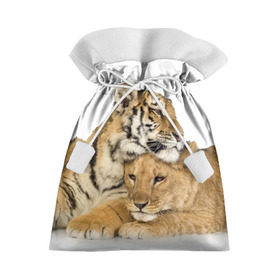 Подарочный 3D мешок с принтом Тигр и львица в Кировске, 100% полиэстер | Размер: 29*39 см | дикие | милые | природа | тигр | яркие