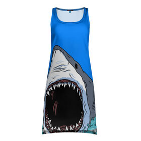Платье-майка 3D с принтом shark в Кировске, 100% полиэстер | полуприлегающий силуэт, широкие бретели, круглый вырез горловины, удлиненный подол сзади. | fish | ocean | shark | water | акула | море | океан | рыба