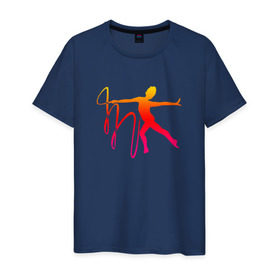 Мужская футболка хлопок с принтом Гимнастка с лентой 2 в Кировске, 100% хлопок | прямой крой, круглый вырез горловины, длина до линии бедер, слегка спущенное плечо. | булавы | гимнастика | гимнастка | лента | мяч | обруч | художественная гимнастика