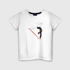 Детская футболка хлопок с принтом Гимнастка со скакалкой в Кировске, 100% хлопок | круглый вырез горловины, полуприлегающий силуэт, длина до линии бедер | булавы | гимнастика | гимнастка | лента | мяч | обруч | художественная гимнастика