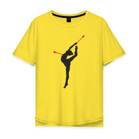 Мужская футболка хлопок Oversize с принтом Гимнастка с булавами в Кировске, 100% хлопок | свободный крой, круглый ворот, “спинка” длиннее передней части | булавы | гимнастика | гимнастка | лента | мяч | обруч | художественная гимнастика