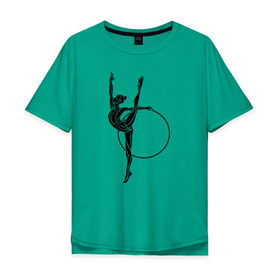 Мужская футболка хлопок Oversize с принтом Гимнастка с обручем в Кировске, 100% хлопок | свободный крой, круглый ворот, “спинка” длиннее передней части | булавы | гимнастика | гимнастка | лента | мяч | обруч | художественная гимнастика