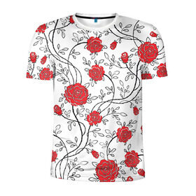 Мужская футболка 3D спортивная с принтом Всё в розочках в Кировске, 100% полиэстер с улучшенными характеристиками | приталенный силуэт, круглая горловина, широкие плечи, сужается к линии бедра | розы | цветы | шипы