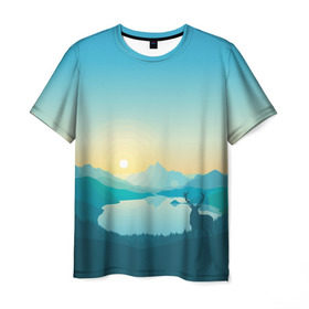 Мужская футболка 3D с принтом firewatch в Кировске, 100% полиэфир | прямой крой, круглый вырез горловины, длина до линии бедер | firewatch | горы | игры | озеро | олень | природа