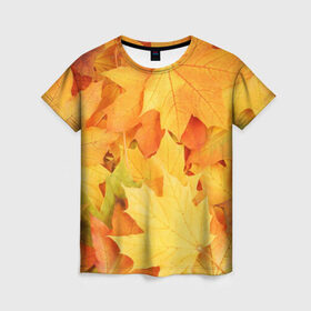 Женская футболка 3D с принтом Листья в Кировске, 100% полиэфир ( синтетическое хлопкоподобное полотно) | прямой крой, круглый вырез горловины, длина до линии бедер | листья | осень