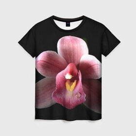 Женская футболка 3D с принтом Орхидея в Кировске, 100% полиэфир ( синтетическое хлопкоподобное полотно) | прямой крой, круглый вырез горловины, длина до линии бедер | Тематика изображения на принте: 