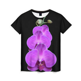 Женская футболка 3D с принтом Орхидея в Кировске, 100% полиэфир ( синтетическое хлопкоподобное полотно) | прямой крой, круглый вырез горловины, длина до линии бедер | орхидея | флора | цветок