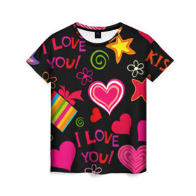 Женская футболка 3D с принтом Праздник любви в Кировске, 100% полиэфир ( синтетическое хлопкоподобное полотно) | прямой крой, круглый вырез горловины, длина до линии бедер | любовь | поцелуй | праздник | святой валентин | сердце | счастье | я люблю тебя