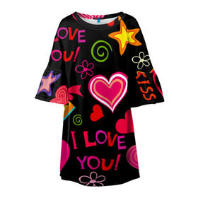 Детское платье 3D с принтом Праздник любви в Кировске, 100% полиэстер | прямой силуэт, чуть расширенный к низу. Круглая горловина, на рукавах — воланы | любовь | поцелуй | праздник | святой валентин | сердце | счастье | я люблю тебя