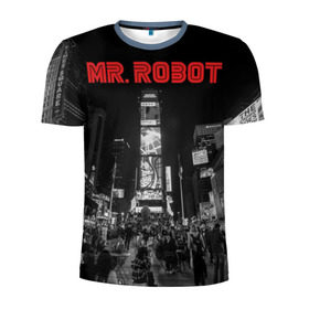 Мужская футболка 3D спортивная с принтом Мистер Робот в Кировске, 100% полиэстер с улучшенными характеристиками | приталенный силуэт, круглая горловина, широкие плечи, сужается к линии бедра | fsociety | mr robot | анонимус | мистер робот
