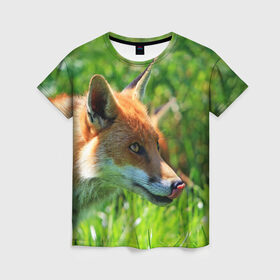 Женская футболка 3D с принтом Лисица в Кировске, 100% полиэфир ( синтетическое хлопкоподобное полотно) | прямой крой, круглый вырез горловины, длина до линии бедер | животные | лес | лиса | природа | рыжая